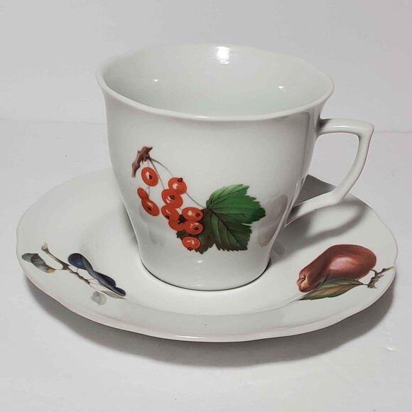 Cordon Bleu Teacup and Saucer Fruit Hand Decorated USA - Picture 2 of 9